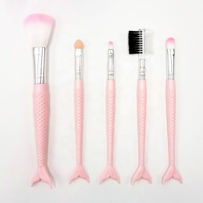 Promotion Cheap Plastic Handle 5PCS Mermaid Brush Set Fish Tail Makeup Brush