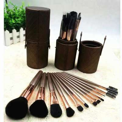 High Quality Professional Brush Set Luxury Makeup Brush 12 Piece Bronze Brush Set with Vegan Travel Case