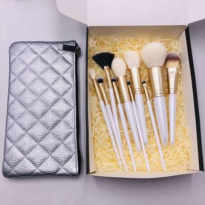 2020 New Arrival Promotion Gift Box Package 10PCS Fashion Pearl White Travel Make Up Cosmetic Brush Set Vegan